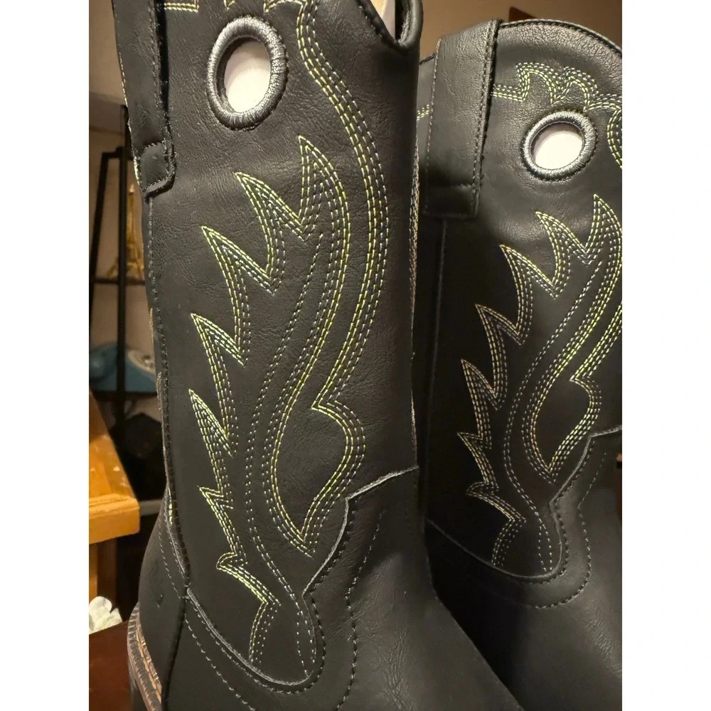 Rollda Western Cowboy Boots Childrens Size 4LK Black Contrast Stitch NZX39
